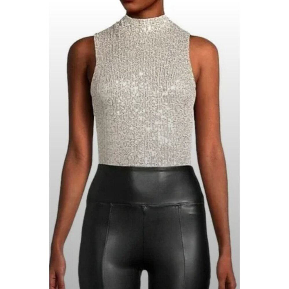 NWT 7 For All Mankind Sequin Snap Button Closure Bodysuit-sz Small